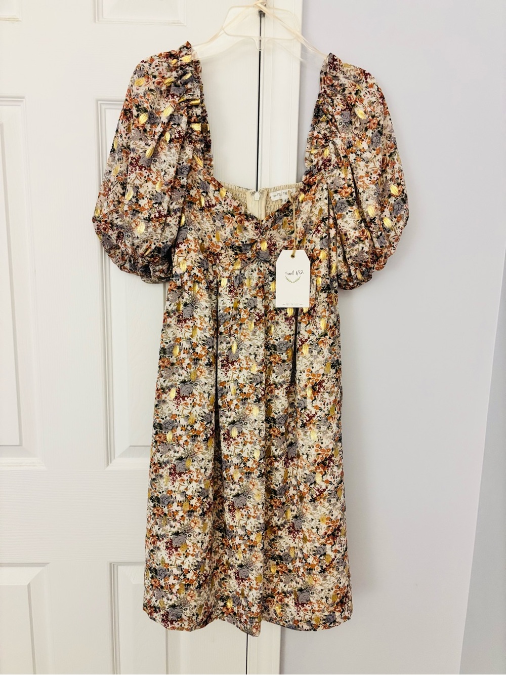 Free the Roses Floral Midi Dress - Cream, Brown, Gold